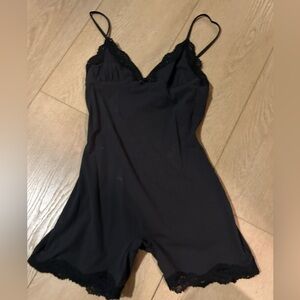 SKIMS Black Lace Trim Bodysuit